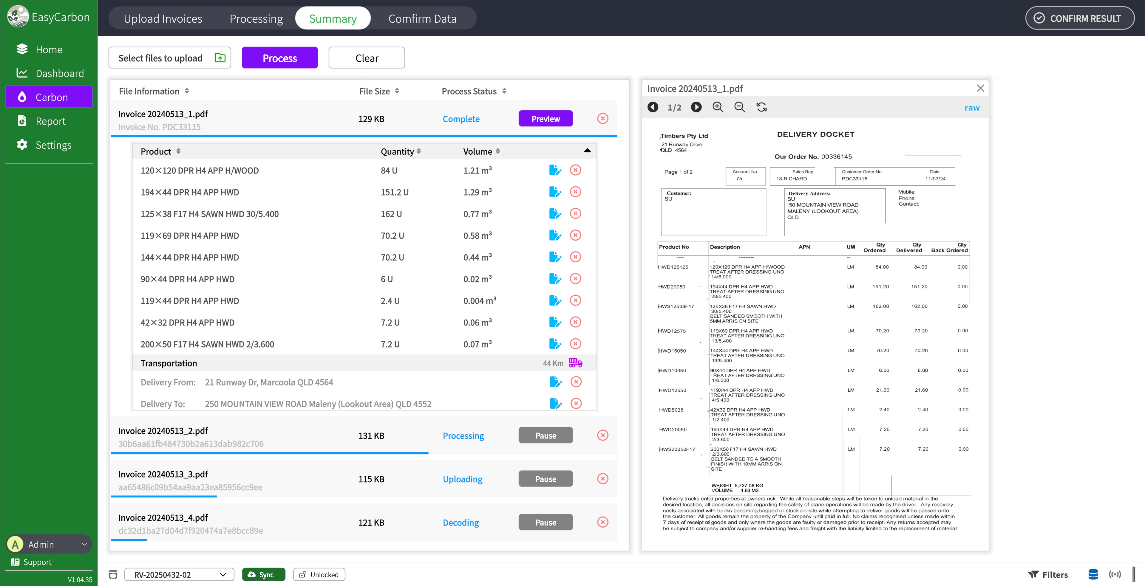 EasyCarbon Invoice Processing